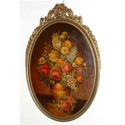 Oval Flower Floral Still Life Oil Painting Vase #832620