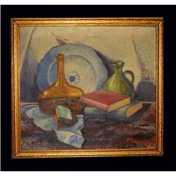 Oil Painting Still Life Books Plate Table Kay #832621