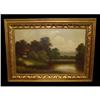 Image 1 : 19c European Cottage Lake Landscape Oil #832622