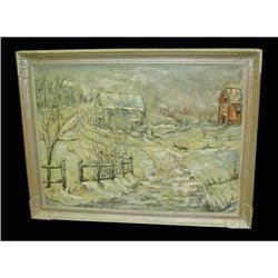 Country Farm Winter Scene Oil Painting Snow #832651