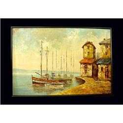 Nice French impressionistic Oil Painting harbor #832664