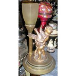 Signed French sculptural Table lamp Putti  #832712