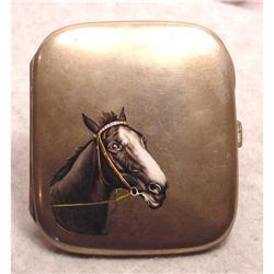  Antique Horse Enamel Silver Cigarette Case #832750