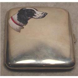 Antique Dog Enamel Silver Cigarette Case #832752