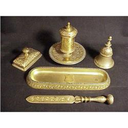 Regal Gilt Bronze Jeweled 5 Pc. Desk Set  #832757