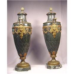  Superb Pair Antique Gilt Bronze & Marble Urns #832762