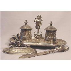 Silvered Bronze Art Nouveau Cherub Desk Set #832763