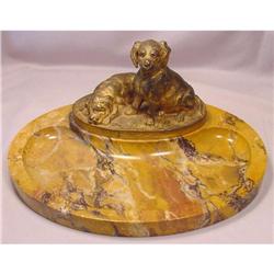  Beautiful Antique 2 Dog Bronze Viche Pot #832767