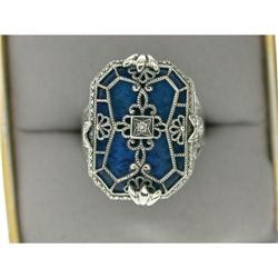 Antique  Ring LAPIS LAZULI w Diamond  #836740