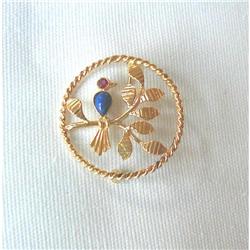 ARTS & CRAFTS~18K/ LAPIS, RUBY PIN #849636
