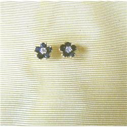 Estate~Sapphire & Diamond Daisy Ear Studs / 14K #849638