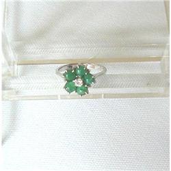 1930'S~EMERALD FLOWER RING w. DIAMOND #849642