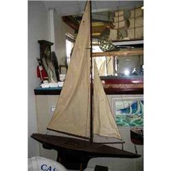 Huge Antique Wood Pond Yacht Model Sailboat #849817