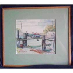 1936 Painting Shrmip Boat Kenosha Wisc. Signed #849820