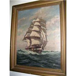 Vintage Clipper Ship Nautical Painting Listed #849827