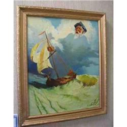 Vintage Old Man of Sea Painting Signed #849831