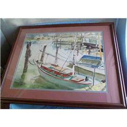 1964 Sailboats In Harbor Painting Signed #849833