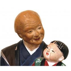 Old Japanese Hakata Urasaki 3 Doll Grandparents #849882