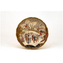 19C Japanese Satsuma Scallop Bowl w Geisha #849884