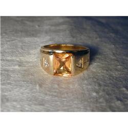 Estate 14K YG Gold Citrine Diamond Mens Ring #855980