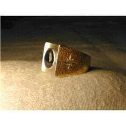 Estate 14K 2-Tone Diamond Sapphire Mens Ring #856020