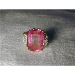 Estate 14K YG Gold Pink Sapphire Diamond Ring #856046