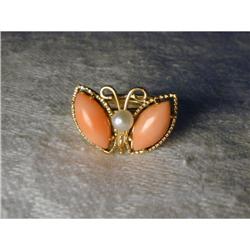 Estate 14K Gold Butterfly Coral Seed Pearl Ring #856062