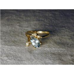 Estate 14K YG Gold Aquamarine Diamond Ring #856063