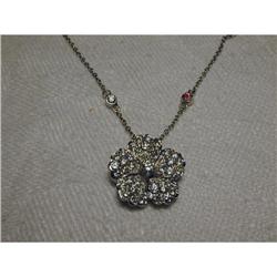 Estate 18K WG Gold Diamond Ruby Floral Necklace #856177