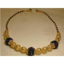 Estate 14K Sapphire Etruscan Filigree Necklace #856219