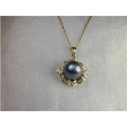 14K YG Diamond Tahitian Black Pearl Pendant #856231