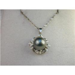 14K WG Diamond Tahitian Black Pearl Pendant #856232