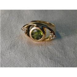 Estate 14K YG Gold Deco Peridot Diamond Ring #856234