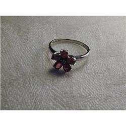 Estate 14K WG Gold Ruby Diamond Flower Ring #856235