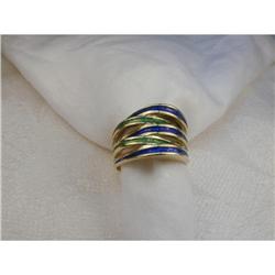 Estate 14K YG Solid Gold Enamel Dome Ring Band #856240