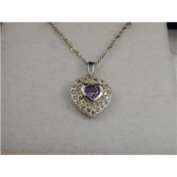 Estate 14K WG Diamond Amethyst Heart Pendant #856245