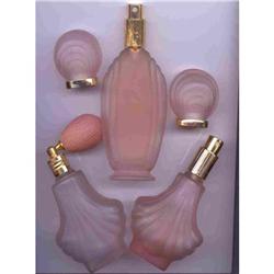 Perfume Bottles Pink Satin Glass 3 Pc Set + #856309