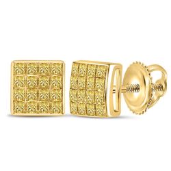 Yellow Color Enhanced Diamond Square Cluster Earrings 3/8 Cttw 10kt Yellow Gold