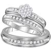 Image 1 : His & Hers Diamond Cluster Matching Bridal Wedding Ring Band Set 1/2 Cttw 10kt White Gold