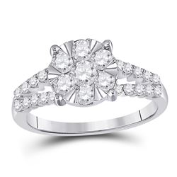 Diamond Flower Cluster Ring 1.00 Cttw 14kt White Gold