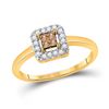 Image 1 : Brown Diamond Square Cluster Halo Ring 1/4 Cttw 10kt Yellow Gold