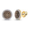 Image 1 : Round Brown Diamond Concentric Cluster Earrings 1/2 Cttw 10kt Yellow Gold