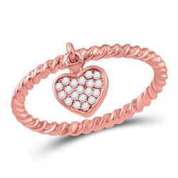 Diamond Heart Dangle Rope Stackable Band Ring 1/10 Cttw 10kt Rose Gold