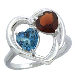 2.61 CTW Diamond, London Blue Topaz & Garnet Ring 10K White Gold - REF-24X3M