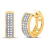 Image 1 : Diamond Double Row Huggie Hoop Earrings 1/6 Cttw 10kt Yellow Gold