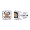 Brown Diamond Stud Square Screwback Earrings 1/3 Cttw 14k White Gold