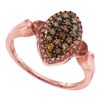 Image 1 : Round Brown Diamond Oval Cluster Ring 1/5 Cttw 10kt Rose Gold