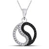 Image 1 : Round Black Color Enhanced Diamond Ying Yang Circle Pendant 1/10 Cttw 10kt White Gold