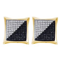 Mens Round Black Color Enhanced Diamond Square Kite Cluster Earrings 3/4 Cttw 10kt Yellow Gold