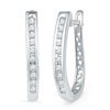 Image 1 : Diamond Slender Single Row Oblong Hoop Earrings 1/5 Cttw 10kt White Gold